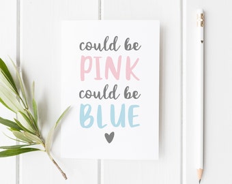 Pregnancy Announcement Card, Rhyme Pregnancy Announcement Card, Could Be Pink Could Be Blue We Are Due, Baby Announcement Card
