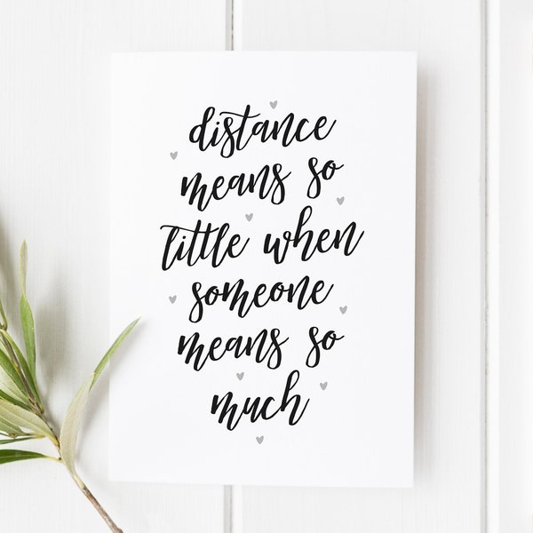 Distance Means So Little Card, Missing You Card, Long Distance Card, Friendship Card, Distance Means So Little When Someone Means So Much