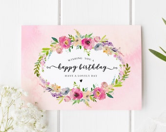 Floral Birthday Card, Pretty Birthday Card, Flower Birthday Card, Good Friend Card, Card For Friend, Birthday Card For Her, Cute Card Her