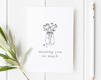 Missing You Card, Long Distance Greeting Card, Missing You So Much Card, Social Distance Card, Pretty Flower Miss You Card, Friendship Card