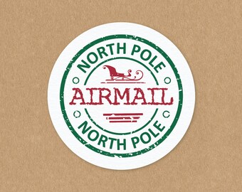 North Pole Airmail Stickers, Christmas Gift Stickers, Christmas Wrapping Stickers, Children's Christmas Label, From The North Pole