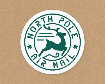 North Pole Airmail Stickers, Christmas Gift Stickers, Christmas Wrapping Stickers, Children's Christmas Label, From The North Pole