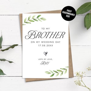 Carte pour frère le jour de mon mariage, carte personnalisée pour frère, pour frère, le jour de mon mariage, carte pour frère du marié