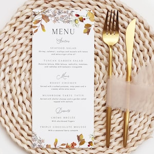 Menus de mariage automne fleurs sauvages, Cartes de menu imprimées pour une réception, Menu de mariage personnalisé, Cartes de menu du dîner, Menu DL, Mariage d'automne