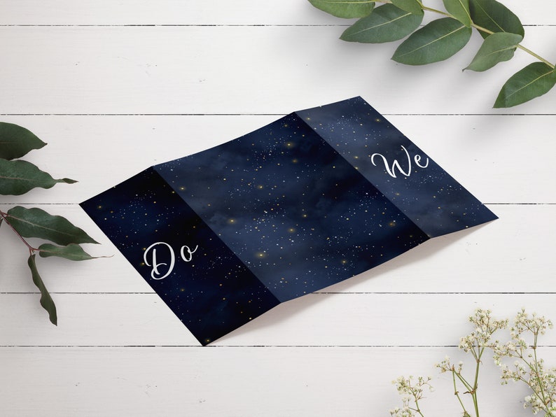 Gatefold Wedding Invitation, Celestial Wedding Invitation, Night Sky Gatefold Wedding Invitation, Moon & Star Invite, Winter Wedding Invite image 3