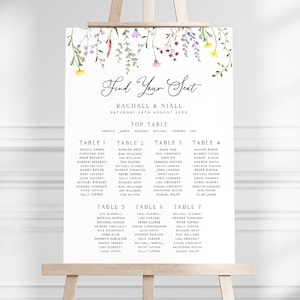 Wildflower Wedding Table Plan, Find Your Seat Sign, On The Day Seating Plan, Personalised Seating Plan, Floral Reception Sign, Seating Chart