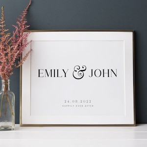 Wedding Gift For Couple, Engagement Gift Print, Personalised Wedding Gift, Couple Names And Date Print, Happily Ever After Print