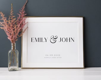 Wedding Gift For Couple, Engagement Gift Print, Personalised Wedding Gift, Couple Names And Date Print, Happily Ever After Print