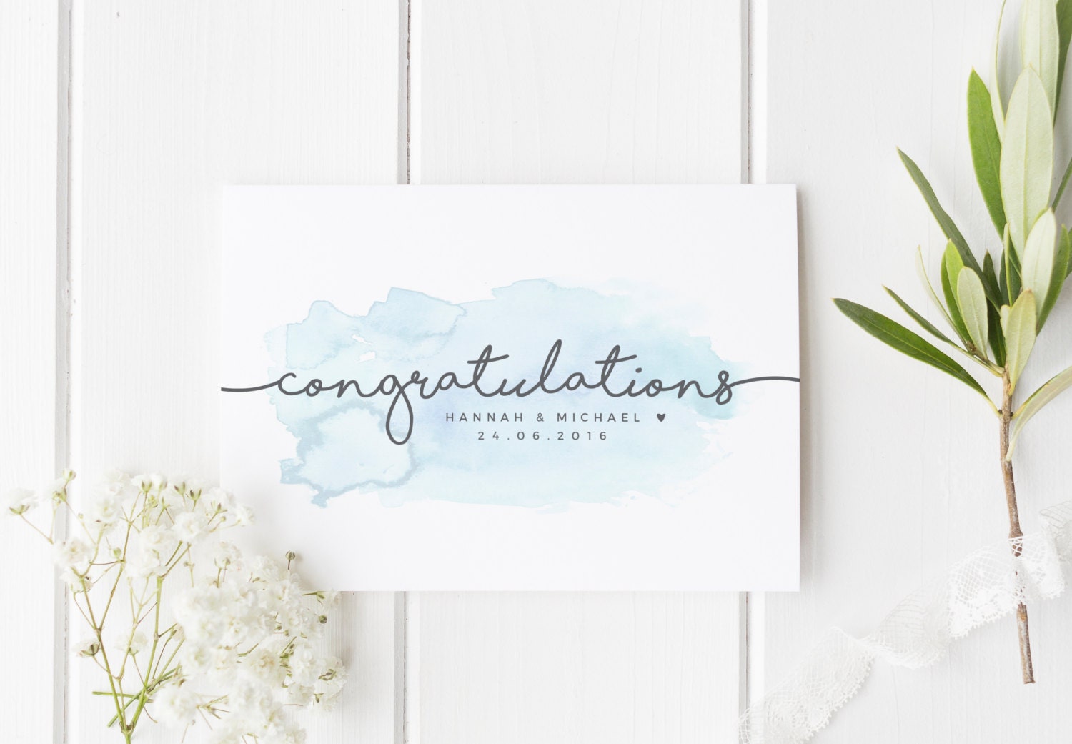 Personalized Wedding Card, Newly Married Couple Greeting Card, Waterc…