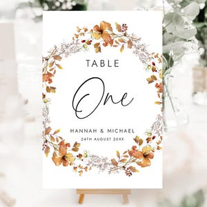 Numéros de table de mariage automne fleurs sauvages, Cartes de visite imprimées pour réception de mariage, Numéros de table automne, Papeterie de mariage personnalisée