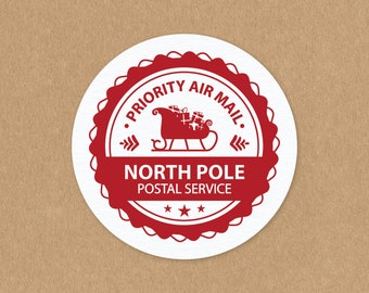 North Pole Air Mail Stickers, Christmas Gift Stickers, Christmas Wrapping Stickers, Children's Christmas Label, From The North Pole