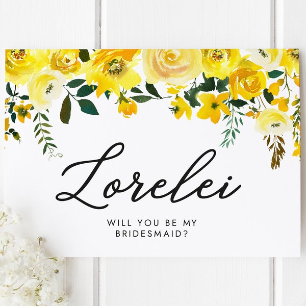 Personalised Bridesmaid Card, Will You Be My Bridesmaid Card, Bridesmaid Proposal Card, Yellow Floral Be My Bridesmaid Card