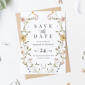 Wildflower Save The Date, Floral Wedding Invite, Save The Date Card UK, Watercolor Save Our Date Card, Pretty Save The Date