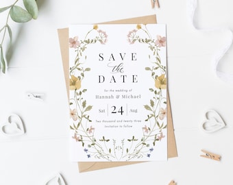 Wildflower Save The Date, Floral Wedding Invite, Save The Date Card UK, Watercolor Save Our Date Card, Pretty Save The Date