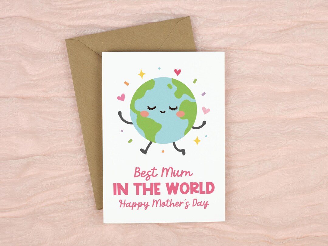 Best Mum in the World Card, Mother's Day Card With Globe Illustration ...