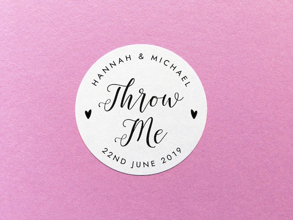 Personalised Wedding favour stickers gold Throw Me Confetti bags