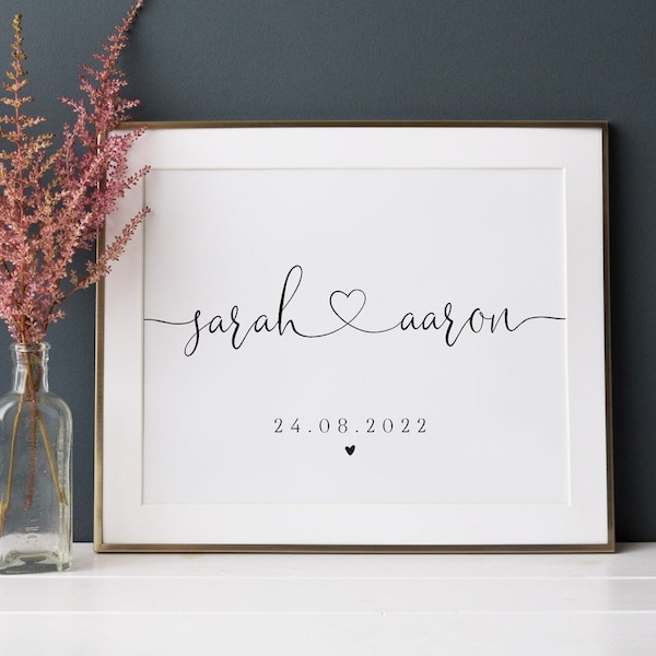 Personalised Wedding Gift, Gift For Couple, Engagement Gift Print, Couple Names And Date Print, Personalised Couples Print