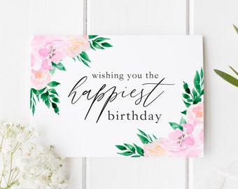 Pretty Birthday Card, Pink Flower Birthday Card, Best Friend Card, Happiest Birthday Card, Floral Birthday Card, Birthday Card For Her