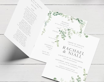 Eucalyptus Wedding Order Of Service, Simple Order Of Service Booklet, Order Of Events, Wedding Ceremony Order Of The Day, Wedding Programme
