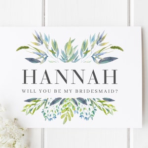 Will You Be My Bridesmaid Card, Botanical Bridesmaid Card, Personalised Bridesmaid Card, Bridesmaid Proposal Card, Leaves Bridesmaid Card