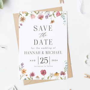 Wildflower Save The Date, Printed Floral Wedding Invite, Save The Date Card, Watercolor Save Our Date Card, Pretty Summer Save The Date