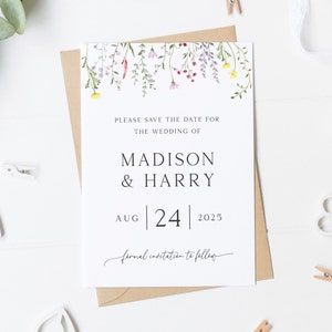 "Retenez cette date" fleurs sauvages, carte "Retenez cette date" fleur des prés, carte "retenez cette date" aquarelle, "retenez cette date" pour un joli mariage estival ou printanier
