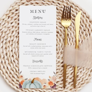 Cartes de menu de citrouille, menu de mariage d'automne imprimé, menus de mariage personnalisés, carte de menu de dîner, menus de mariage de citrouille, menu de mariage d'Halloween