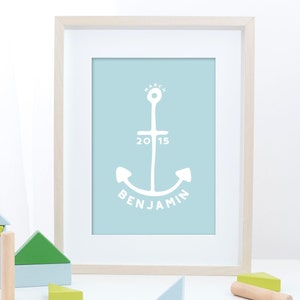 Nautical Nursery Decor, Boys Room Decor, Nursery Anchor Print, Personalised Name Print, Boy's Bedroom Poster, Custom Birth Date Poster Boy