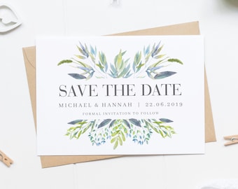 Greenery Save The Date, Modern Save The Date, Botanical Save The Date, Wedding Announcement, Simple Wedding Invite, Save The Date Card Pack