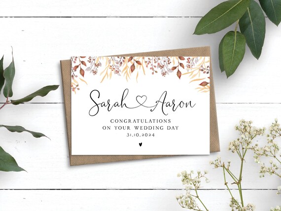 Personalised Wedding Card, Autumn Wedding Card, Congratulations Wedding Card, Newly Married Couple Greeting Card, On Your Wedding Day Card