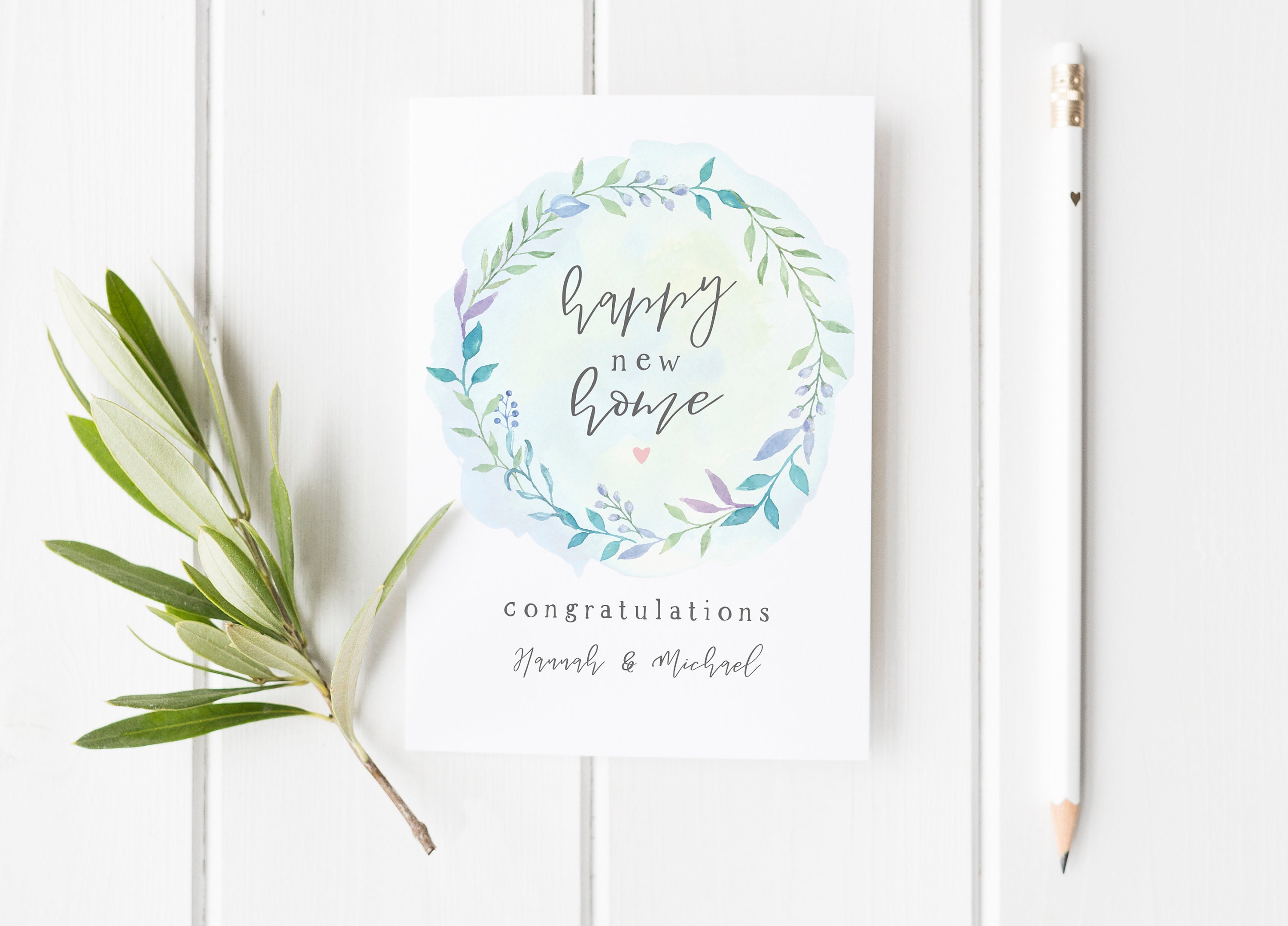 Pretty New House Card, Personalised New House Card, Wreath New House …