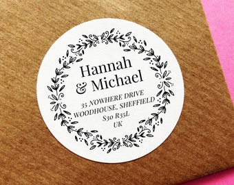 Business Address Labels, Wreath Address Label, Save The Date Address Label, RSVP Return Address Label, Illustration Circle Address Label