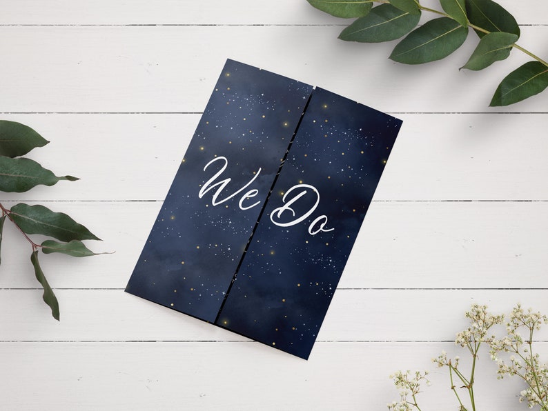 Gatefold Wedding Invitation, Celestial Wedding Invitation, Night Sky Gatefold Wedding Invitation, Moon & Star Invite, Winter Wedding Invite image 2