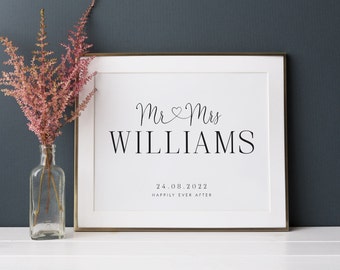 Wedding Gift For Couple, Personalised Wedding Gift, Mr & Mrs Wedding Gift, Couple Names And Date Print, Happily Ever After Print