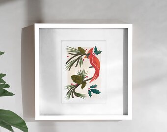 Winter Bird Wall Art | Four Seasons | Birds of the Southeast | Cardinal | 5x7 inches