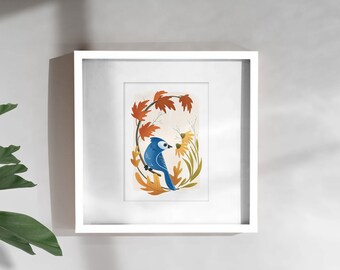 Autumn Bird Wall Art | Four Seasons | Birds of the Southeast | Blue jay | 5x7 inches