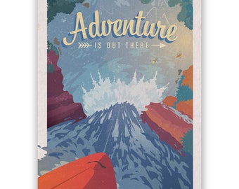 Adventure Is Out There! | Travel Poster | Kayaking Waterfall | 5x7, 8x10, 11x17, & 13x19 inches