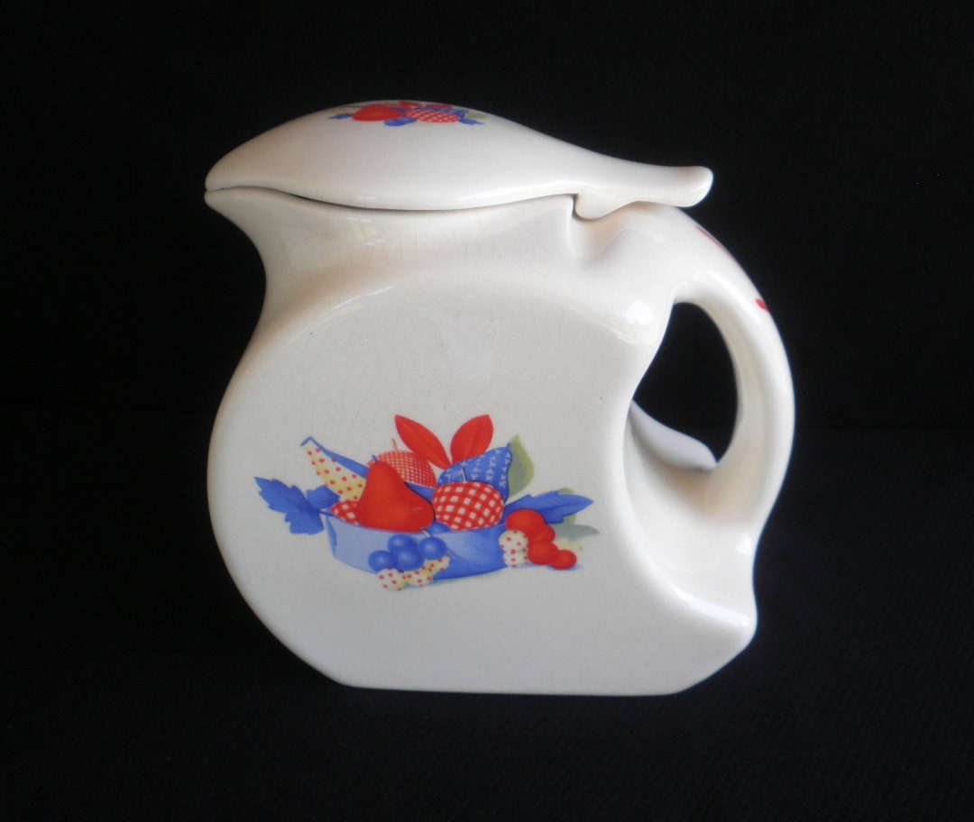 Vintage Raspberry Ceramic Pitcher Vintage Pottery Beverage Pitcher With Patchwork Fruit Design - Etsy