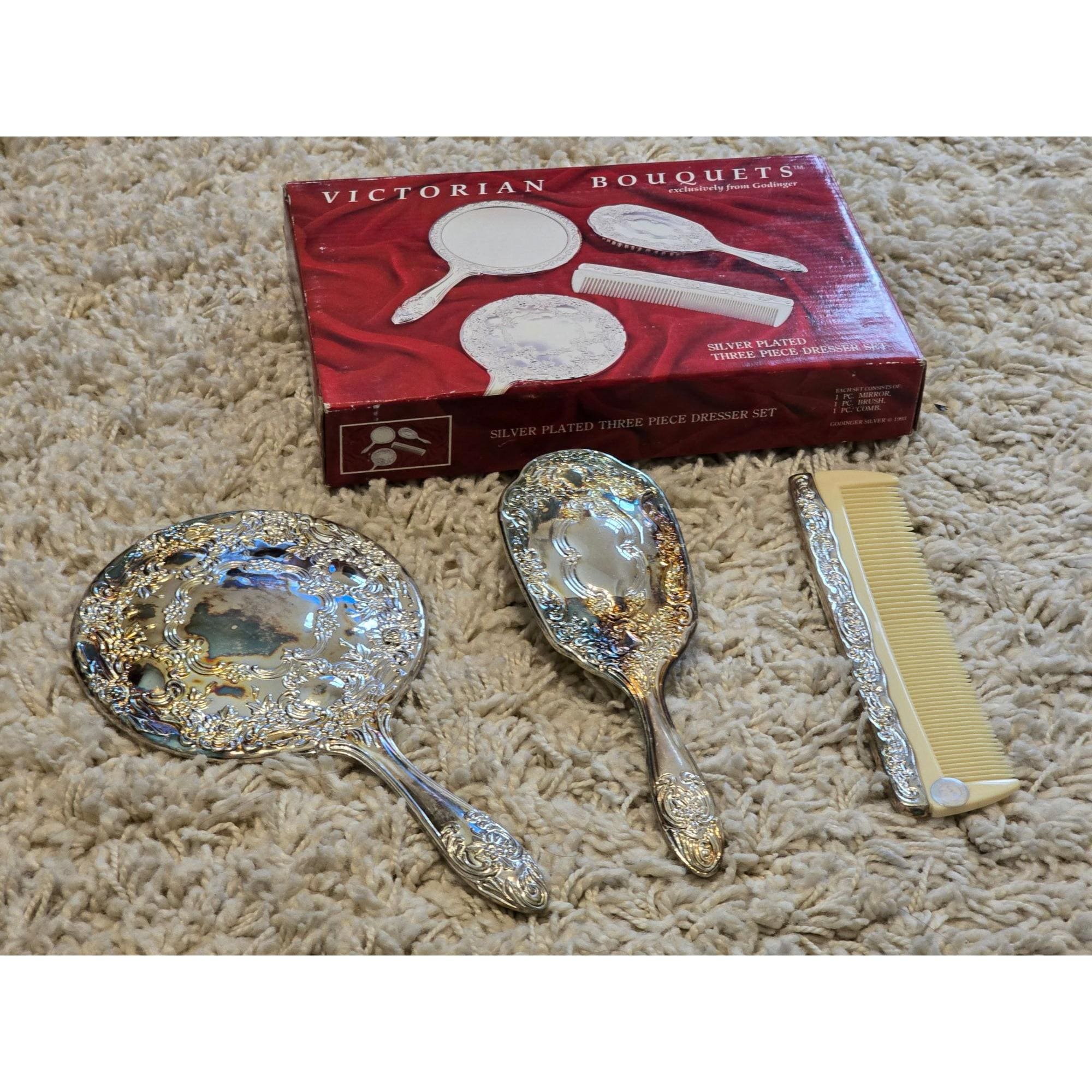 silver plated dresser set 5 Piece Silver Plated Dresser Set