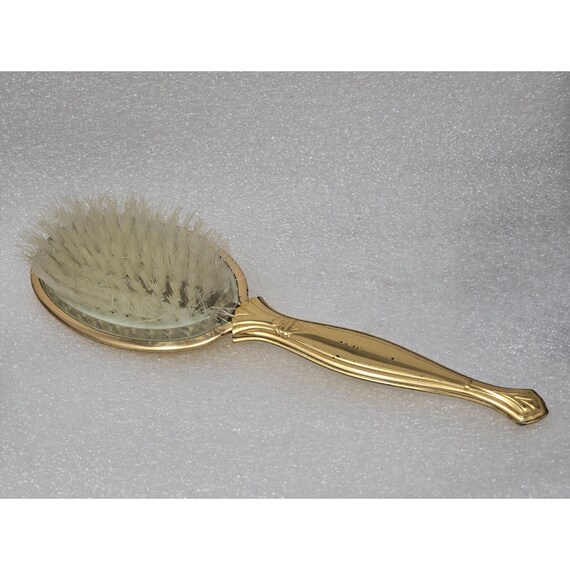 Vintage Gold Tone Yellow Hairbrush With Floral Design  display picture 2