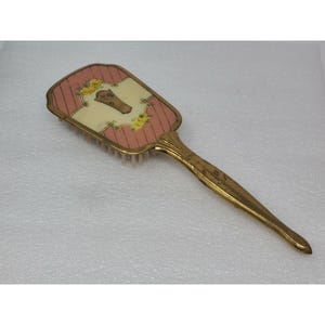 Vintage Vanity Hair Brush Gold Tone / Pink Missing Bristles