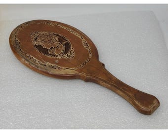 Vintage Victorian Hand Held Vanity Mirror Wood Brown