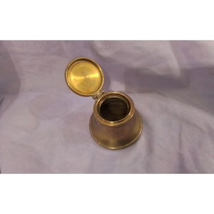 Antique Brass Hinged Lid Inkwell Collectible Vintage Home Office Decor Piece