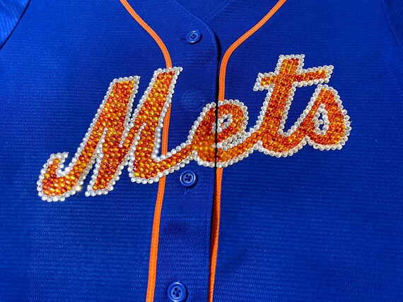 MLB New York Mets Blue Swarovski Crystal Embellished Jersey 