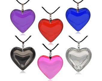 Solid Glass Heart Pendant Necklace (Small or Large) (Red, Blue, Purple, Pink, Black, White)