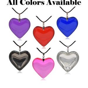 Solid Glass Heart Pendant Necklace (Small or Large) (Red, Blue, Purple, Pink, Black, White)
