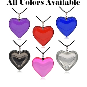 Solid Glass Heart Pendant Necklace (Small or Large) (Red, Blue, Purple, Pink, Black, White)