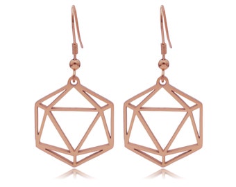 Birthday Gift Gamer Gift for girlfriend Niobium Dice Earrings Geometric Laser Cut Icosahedron Jewelry D20 Green Wood Earrings