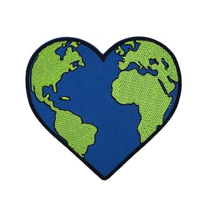 Broderad stryklapp med hjärta och Planet Earth