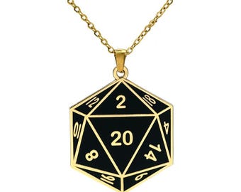 D20 Dice Double Sided Enamel Pendant Necklace